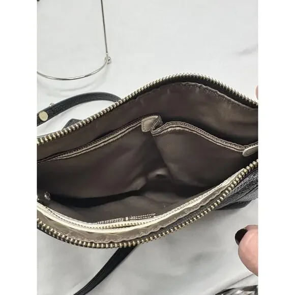 Henri Bendel Crossbody Bag Womens Small Black Pebbled Leather Zip Shoulder Purse - Picture 7 of 11